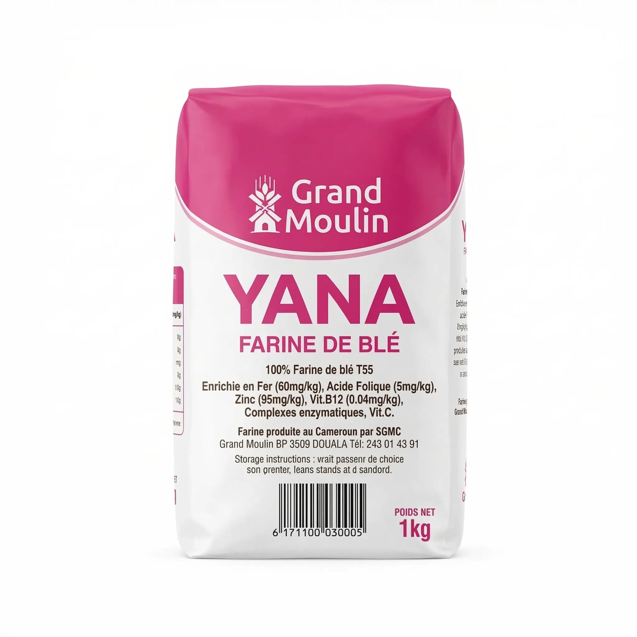 Étiquette arrière farine Yana 1kg ingrédients et conseils cuisson
